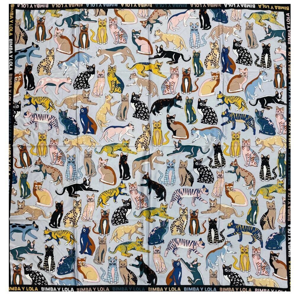 Bimba y Lola Silk Scarf Cat Print Multicolor Animal Square - Picture 2 of 2